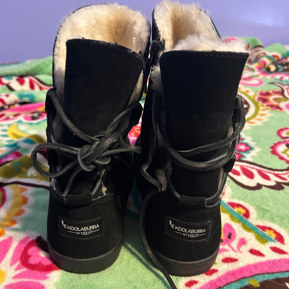 Koolaburra Black Suede Shearling Lace-Up Winter Boots